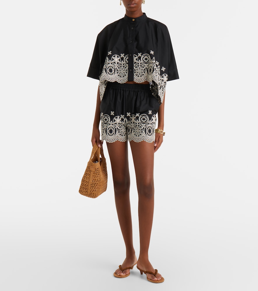 Pull-Up embroidered cotton shorts
