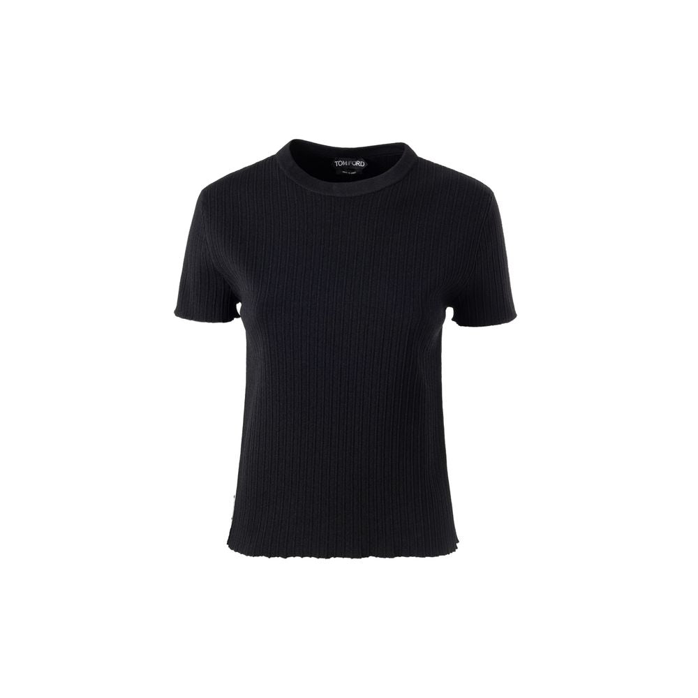 Stretch Ribbed Silk T-Shirt — Black