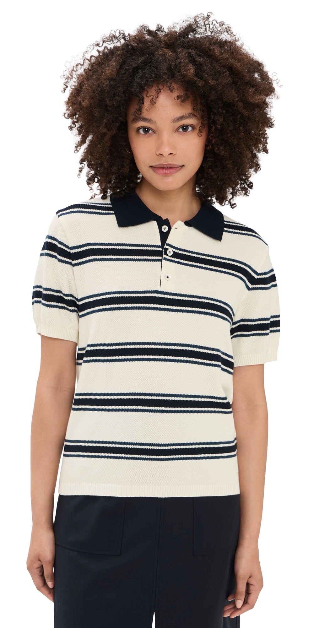 Unisex Multi Striped Polo Knit Cream/Navy
