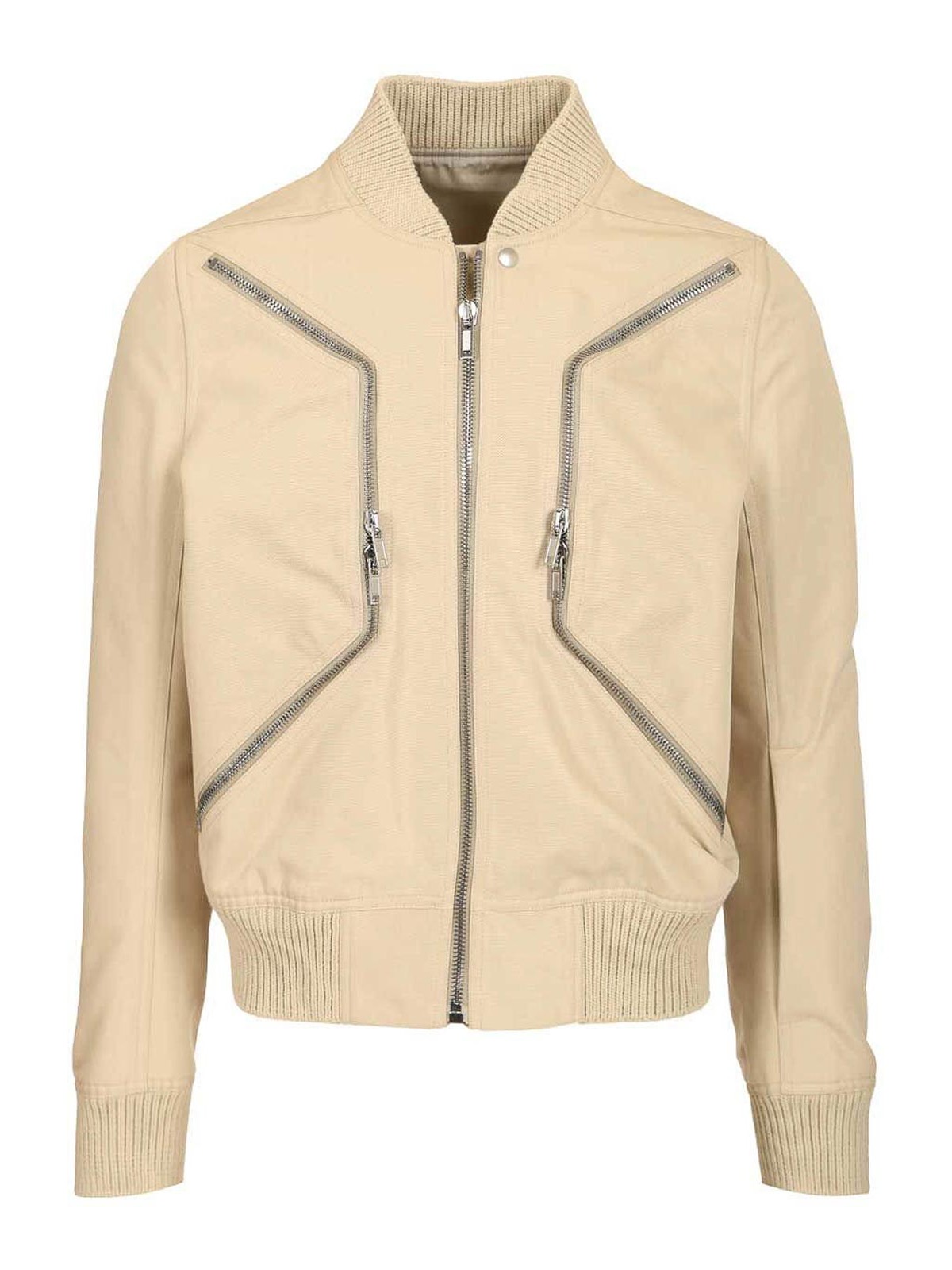 Heizer Flight Beige Bomber Jacket With Two Front Zip Pockets In Cotton Blend Man
