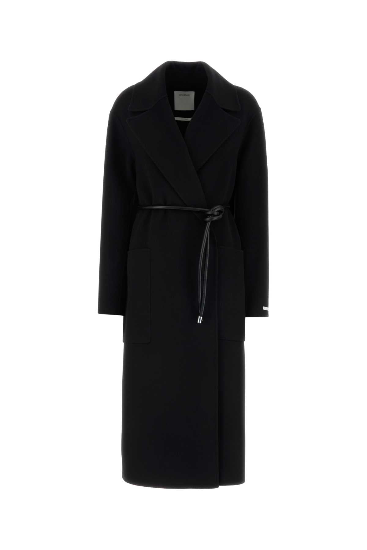 Virgin Wool Wrap Coat — Black