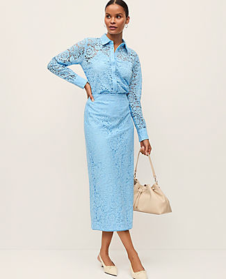 Ann Taylor Petite Lace Column Midi Skirt