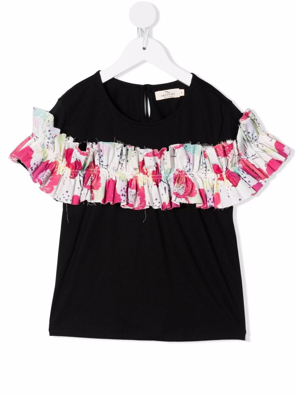 Floral-ruffle top - Black