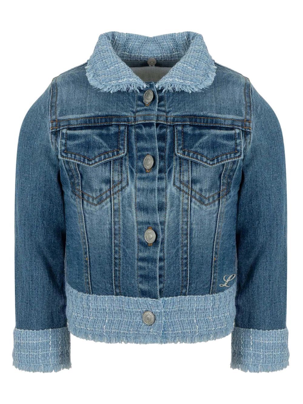 Fringed tweed denim jacket - Blue