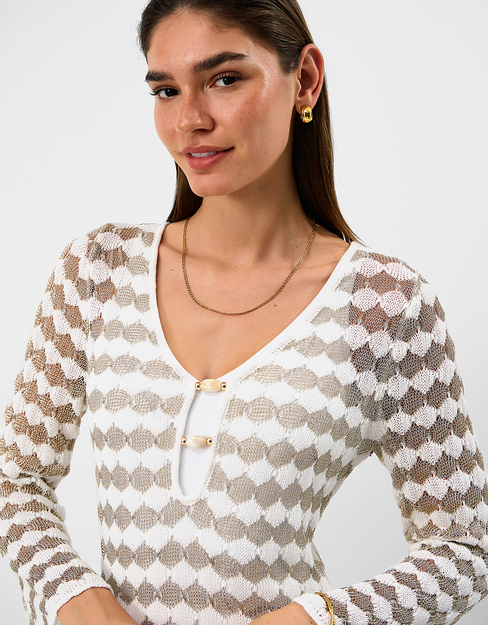 Metallic Crochet Mini Beach Dress Gold