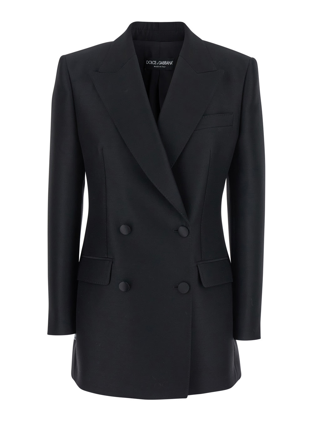 Black Double-breasted Jacket With Peak Revers In Wool And Silk Woman