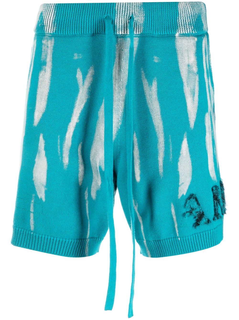 Logo-embroidered knitted shorts - Blue