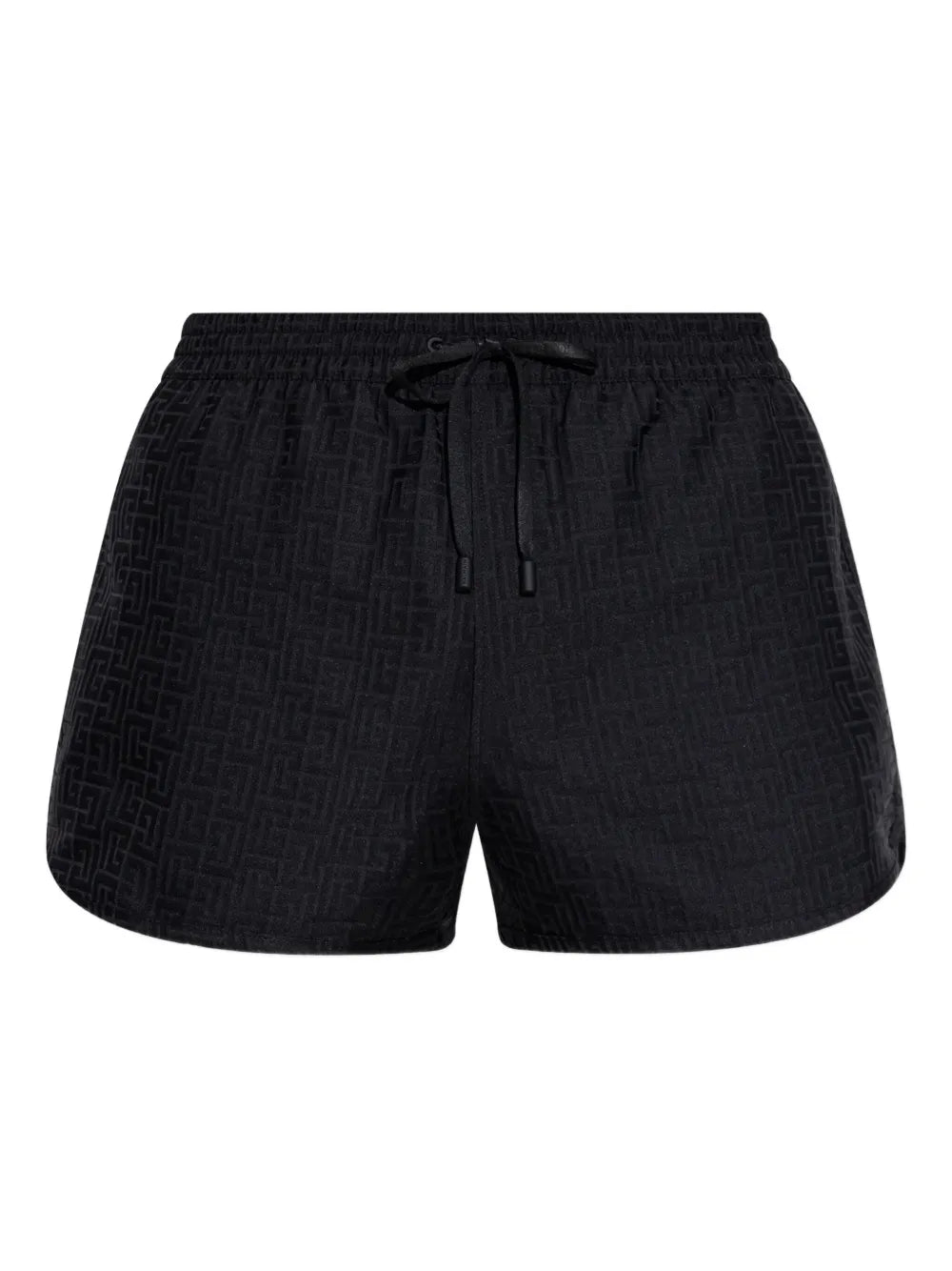 Geometric-Pattern Swim Shorts — Black