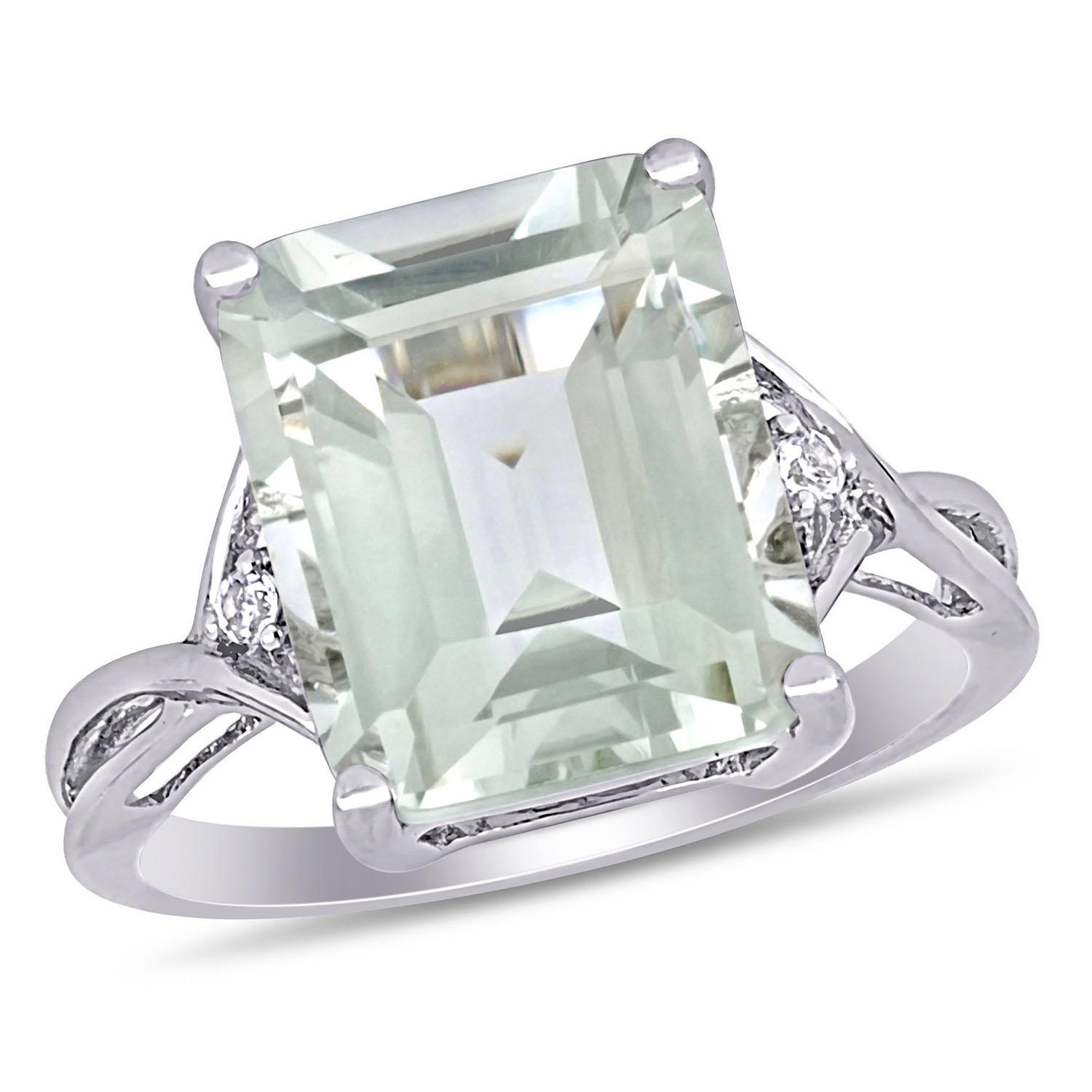 5.63ct.EmeraldCutPrasioliteQuartzandWhiteTopazCocktailRinginSterlingSilver9.5
