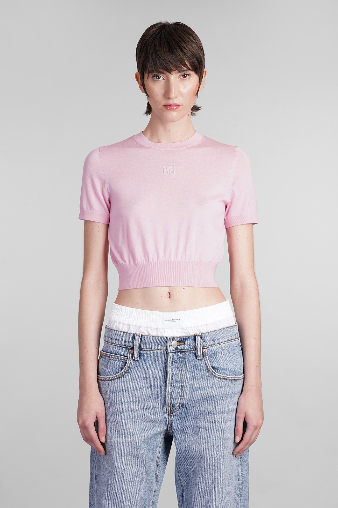 Logo-embossed knitted T-shirt - Pink
