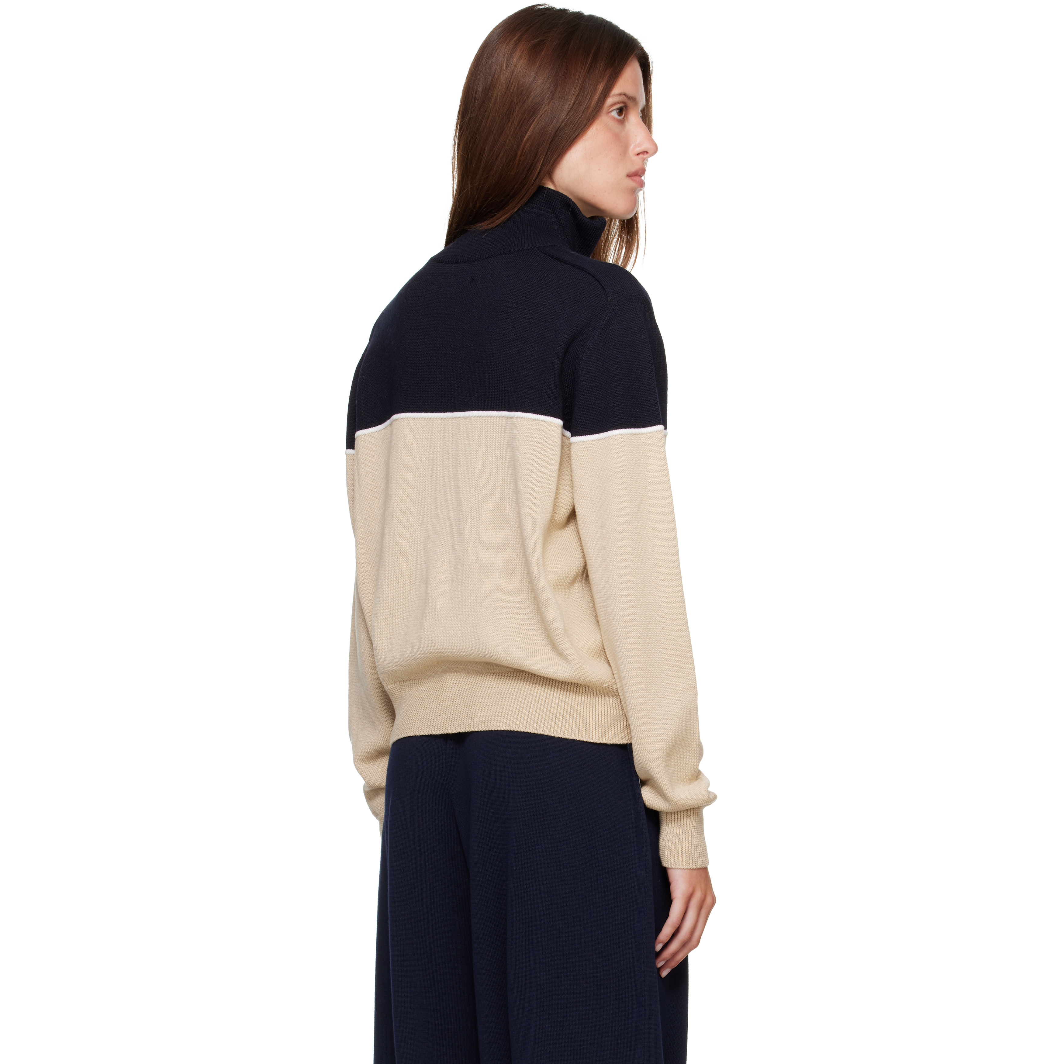 Off-White & Navy Extrafine Merino Wool Sporty Cardigan