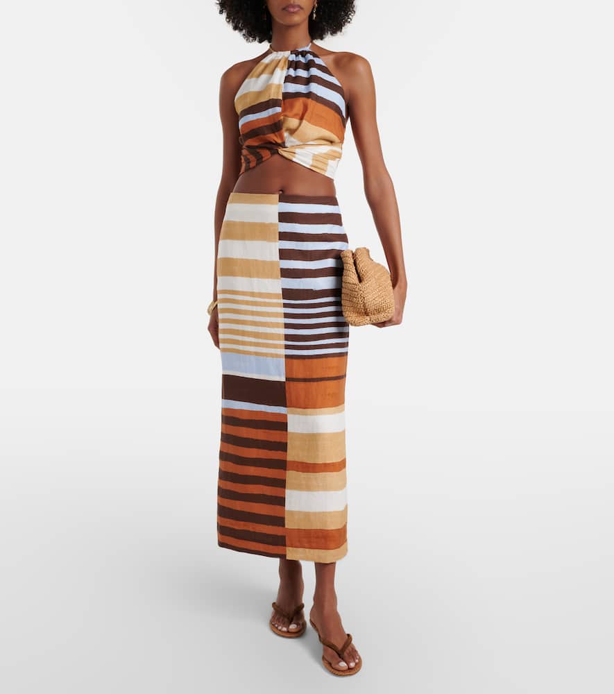 Bruna striped linen midi skirt