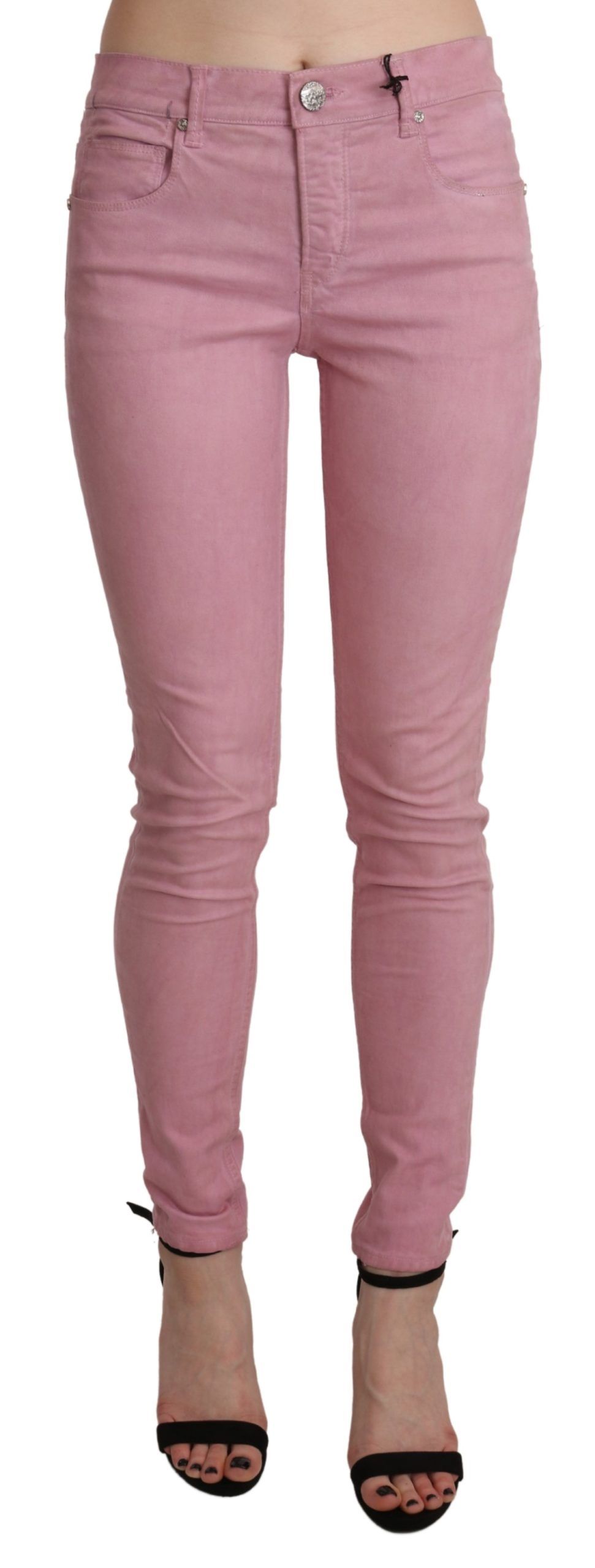 Acht Pink Mid Waist Skinny Stretch Denim Women's Pant