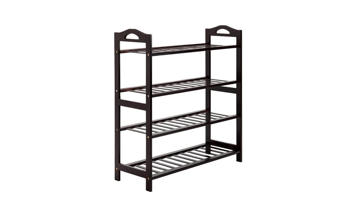 4-Tier Wicker Shoe Rack with 12 Slats Space-Saving Storage Organizer for Entryway or Closet - Coffee