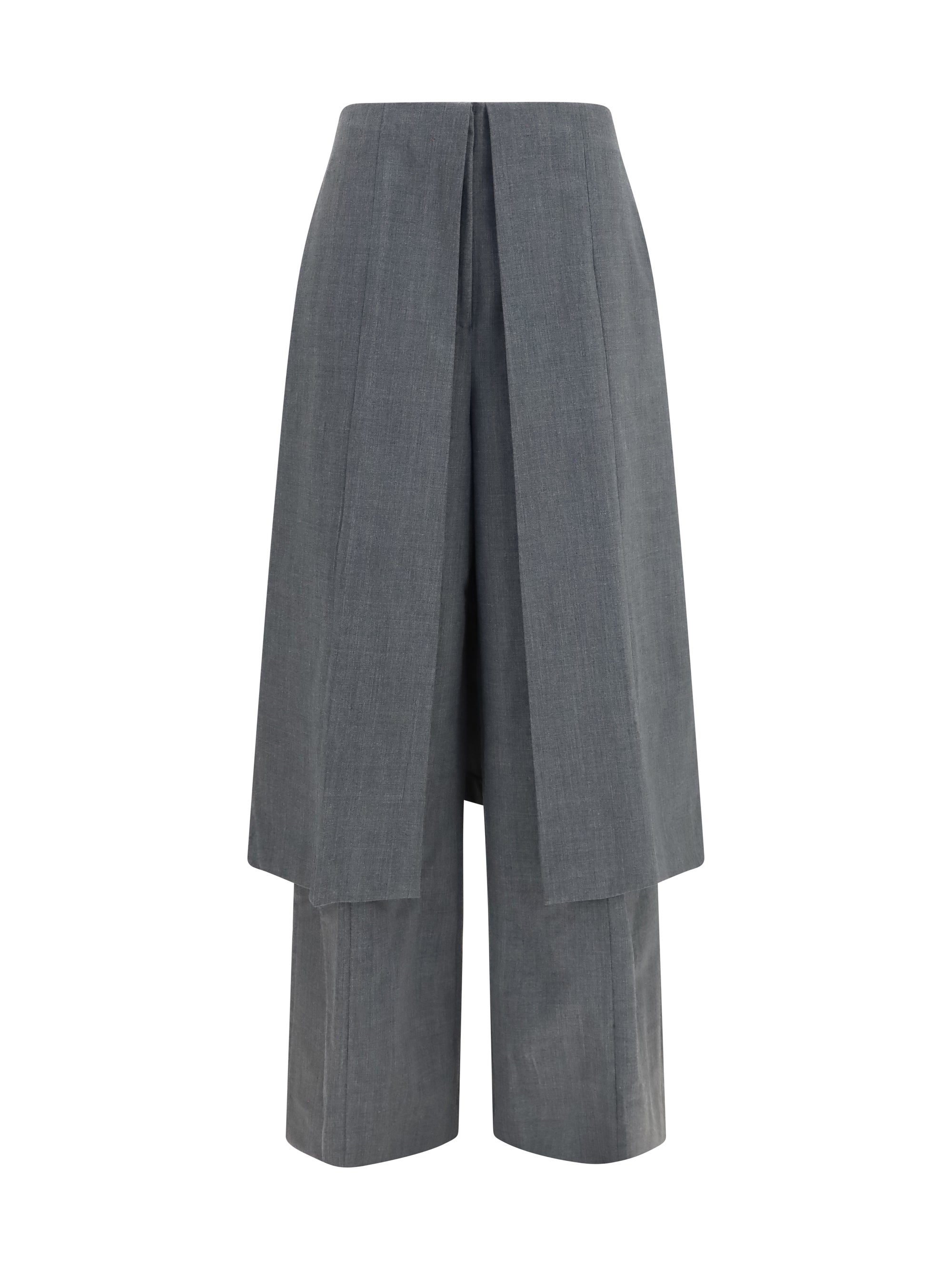 Draped Skirt Panel Trousers — Gray