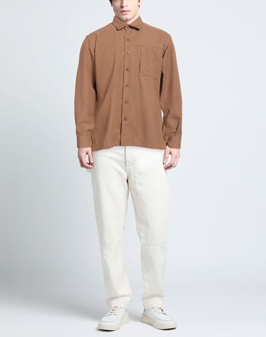 Man Shirt Camel Size 40 Polyester, Virgin Wool