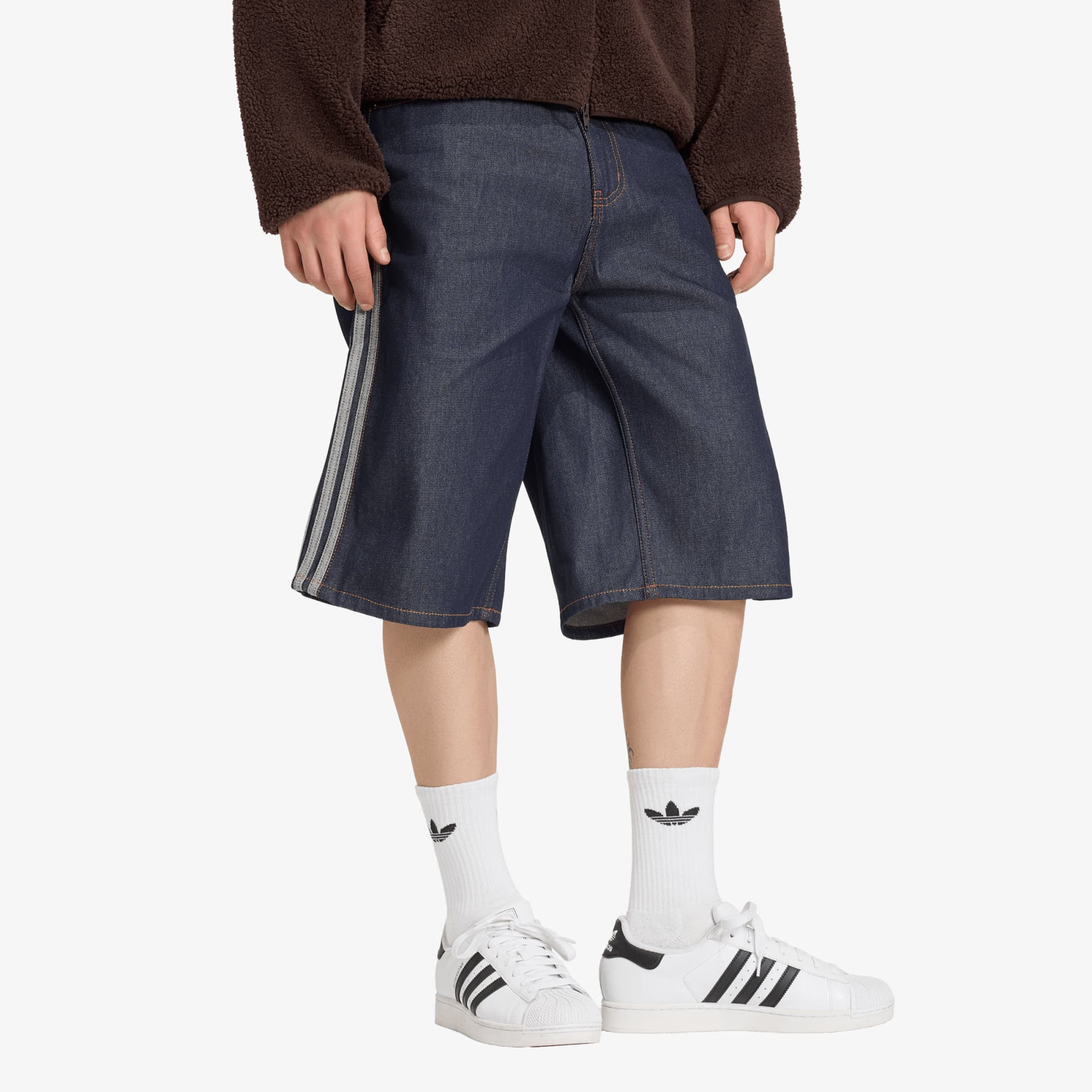 Shorts adidas Firebird Adicolor Jorts Mid-Rise Straight Leg Indigo Deni