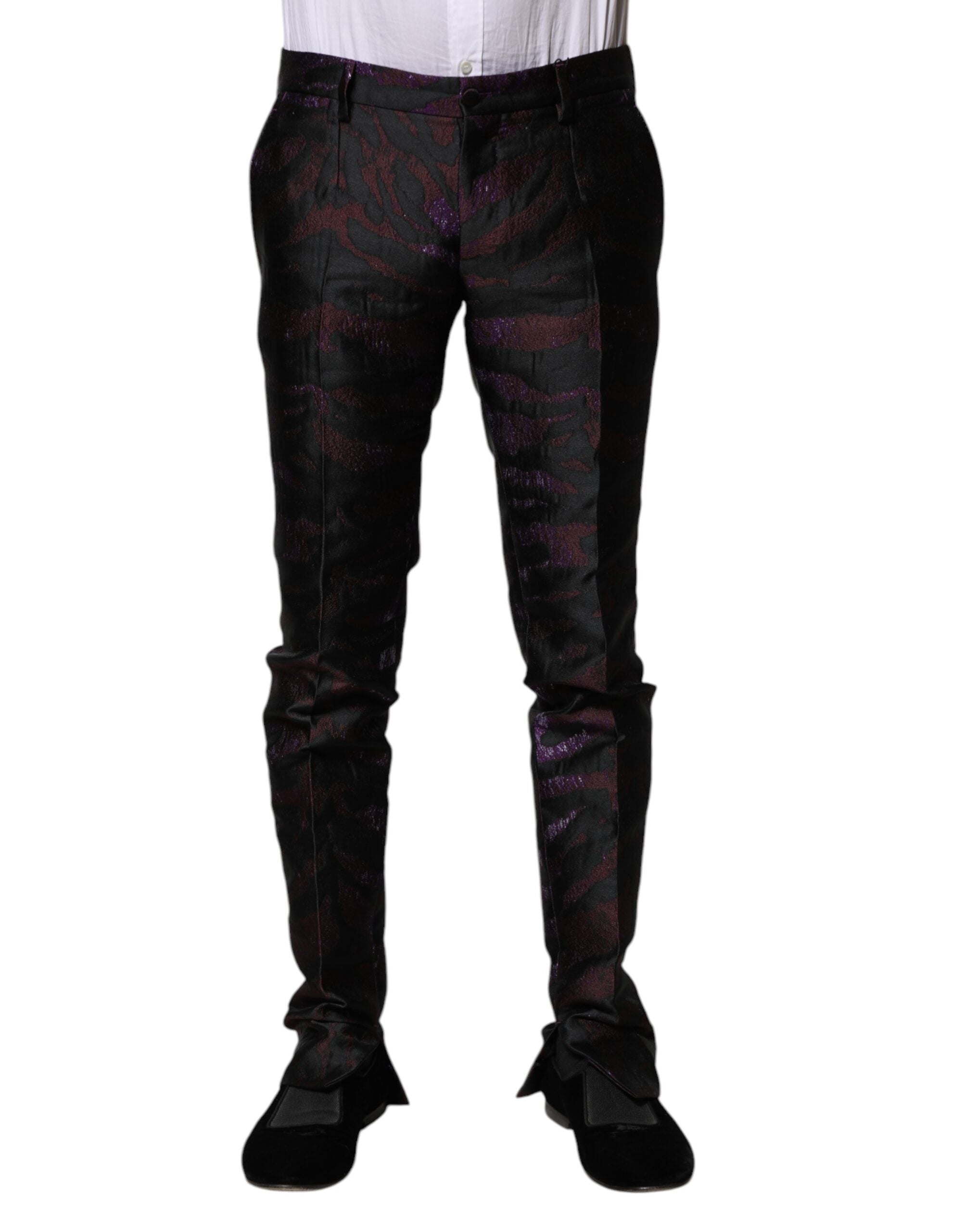 Patterned Polyester Trousers — Black