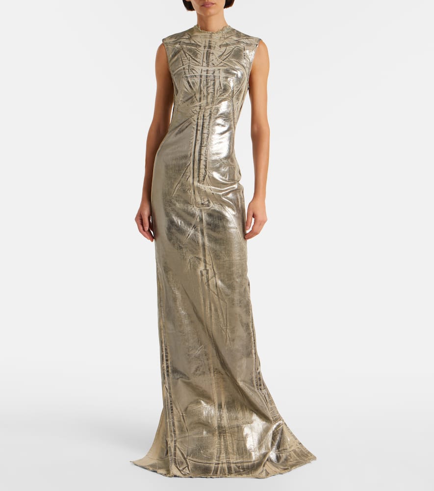 Coated denim maxi dress