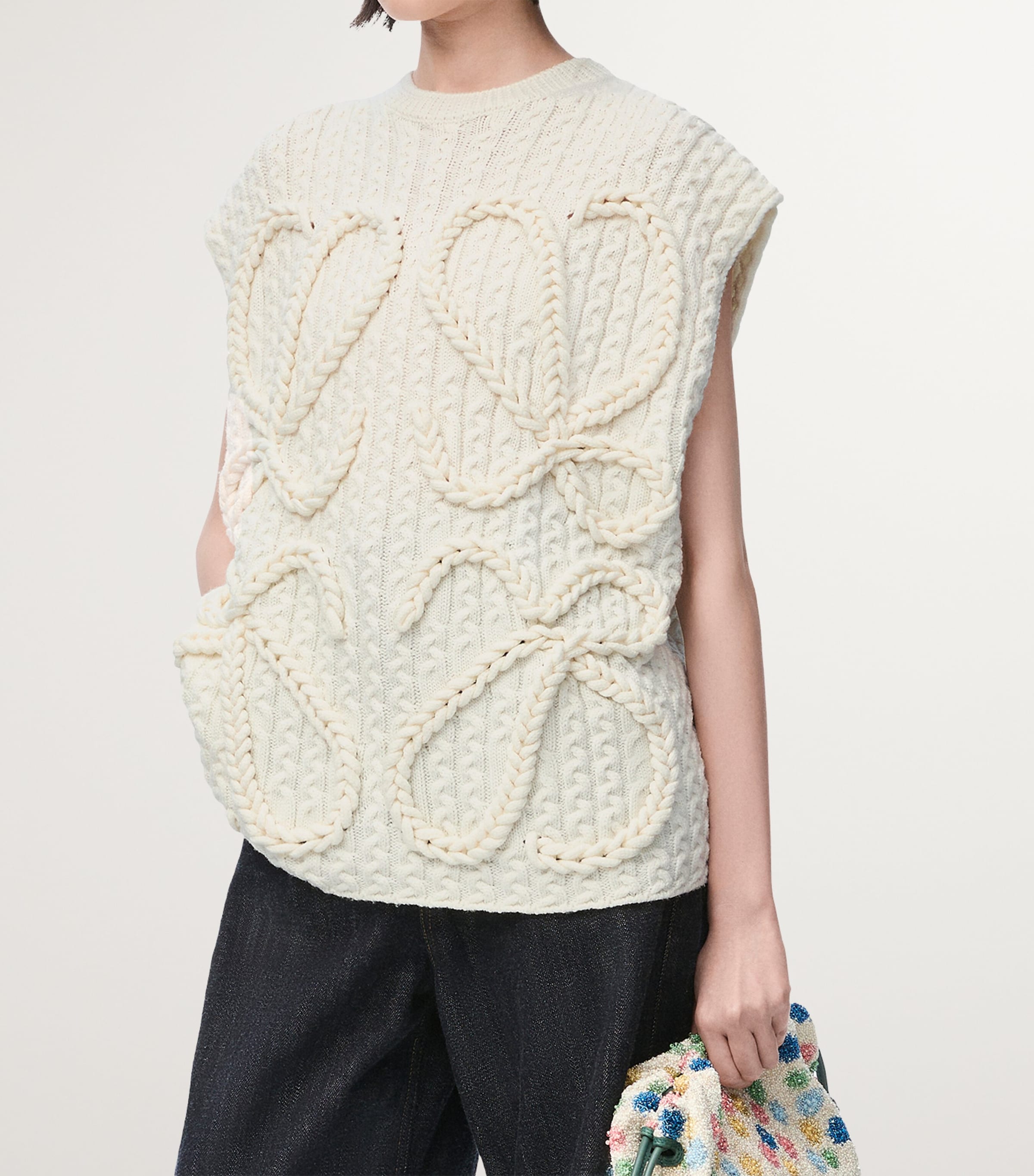 Wool Cable-Knit Anagram Sweater Vest