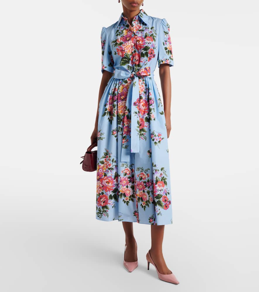 Floral belted cotton poplin shirt dress