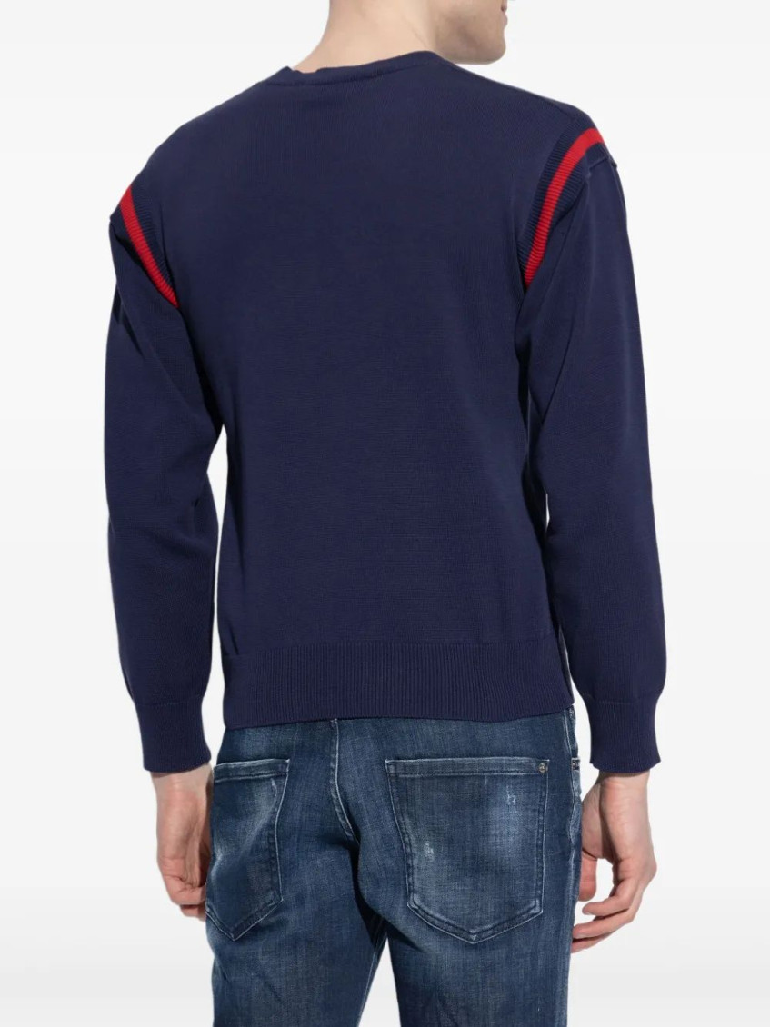 Navy Blue Logo Print Sweater