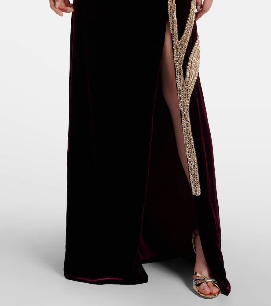 Crystal-embellished velvet gown