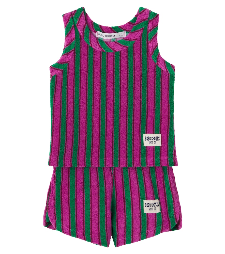 Baby striped cotton-blend terry tank top and shorts set