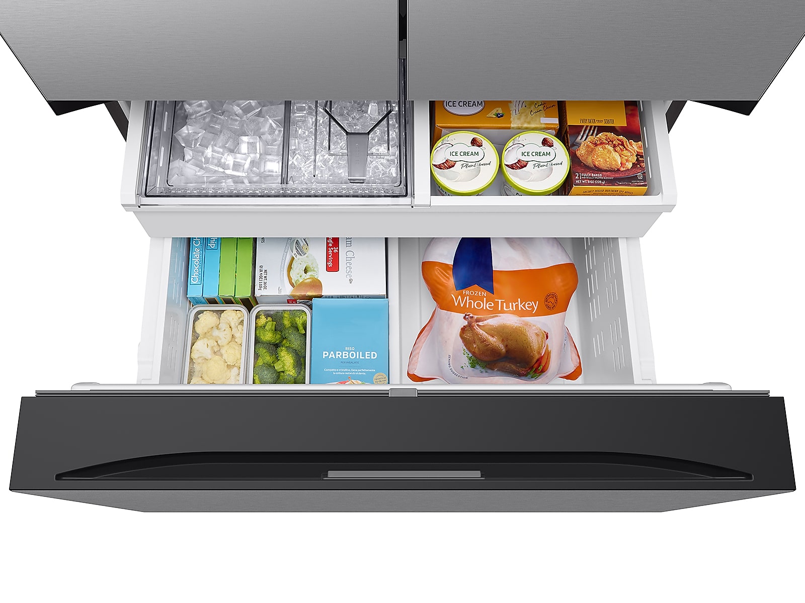 Bespoke 3-Door French Door Refrigerator (30 cu. ft.) with AutoFill Water Pitcher in Stainless Steel(RF30BB6200QLAA)