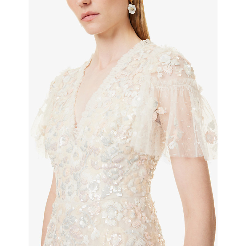 Womens Cream Sequin Paradise Sequin-embellished Recycled-polyester Maxi Dress