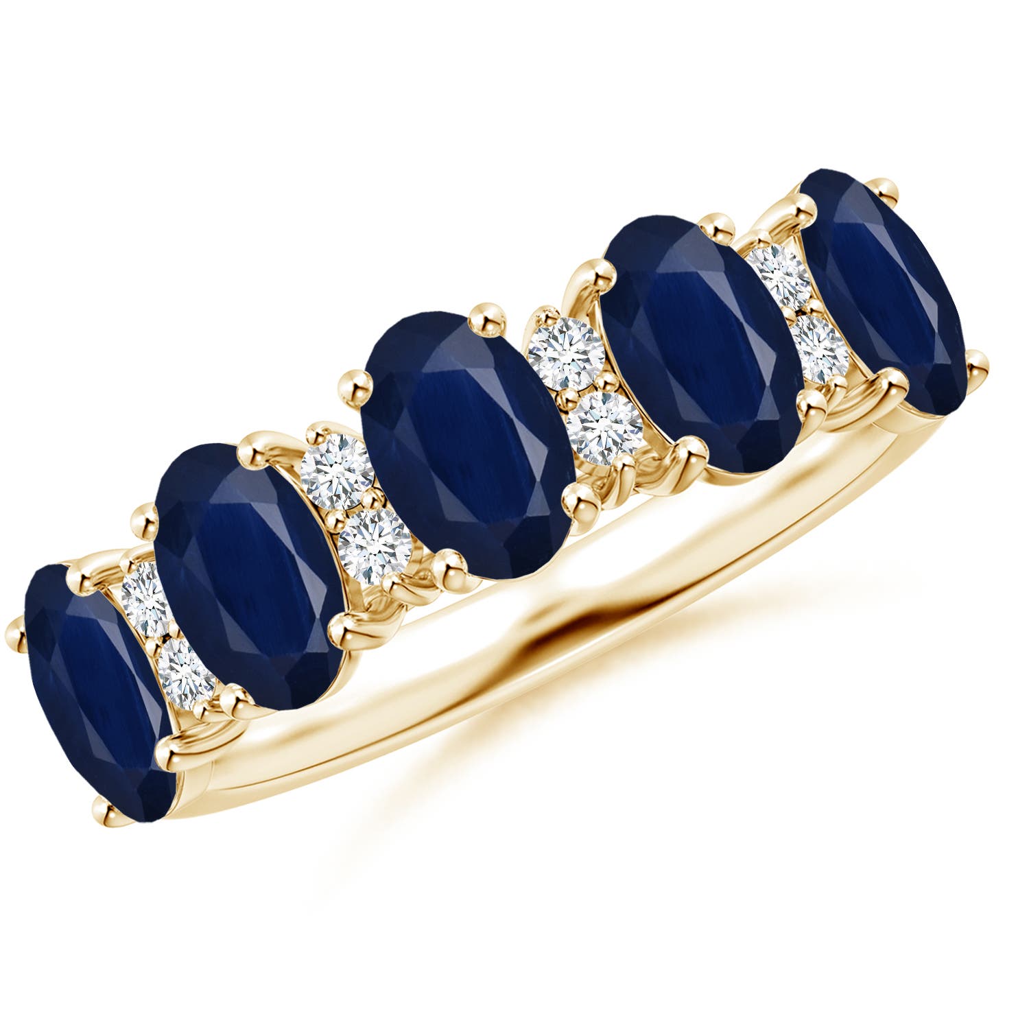 Angara 3.0 Carats Five Stone Blue Sapphire and Diamond Wedding Ring in 18K Yellow Gold