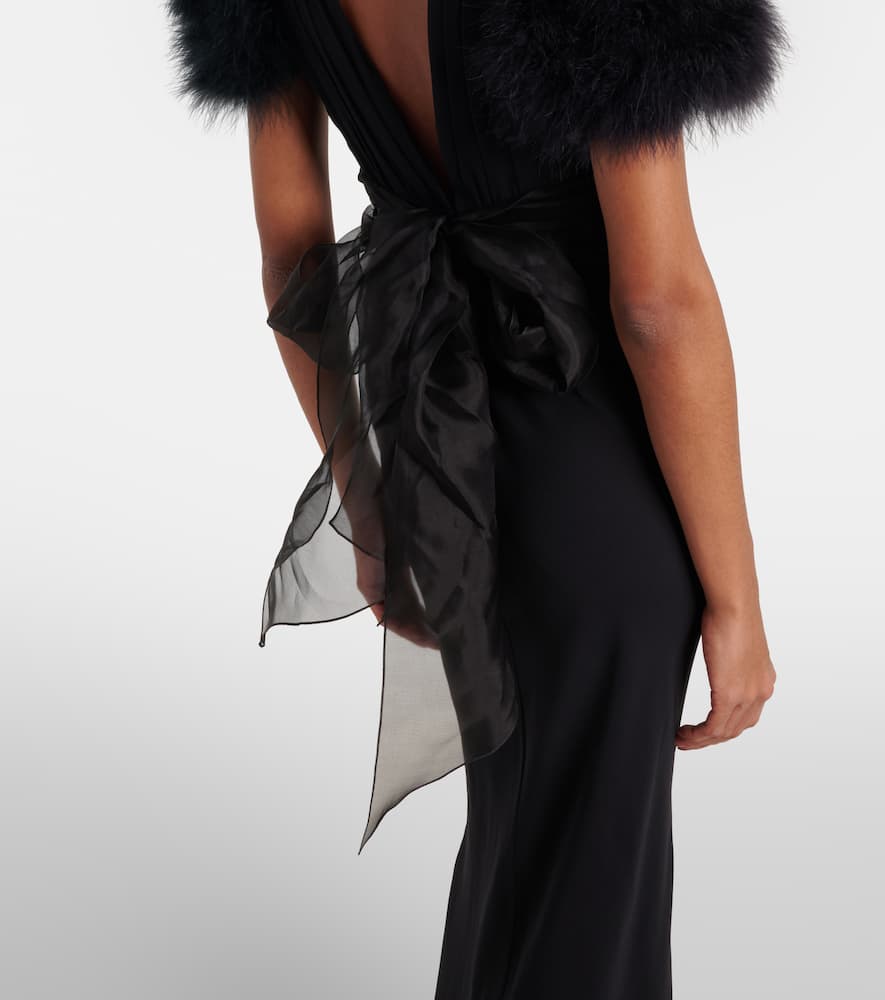 Feather-trimmed silk georgette gown