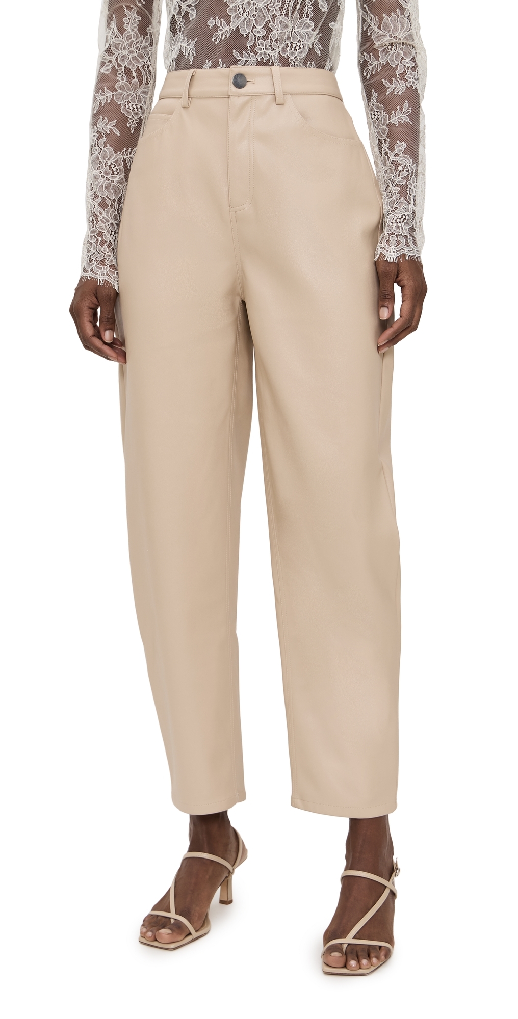 Dakota Faux Leather Barrel Pants Sand