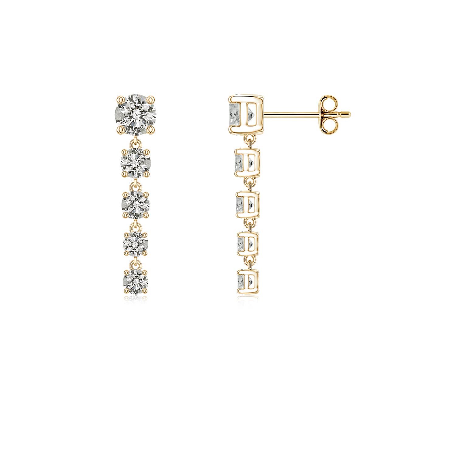 Angara 1.12 CTW Graduated Round Diamond Five-Stone Dangle Earrings in 18K Yellow Gold