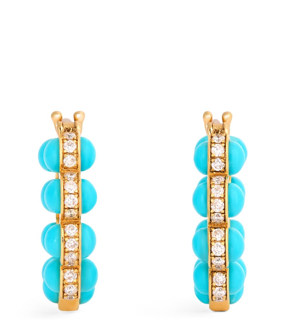 Yellow Gold And Diamond Atoms Hoop Earrings