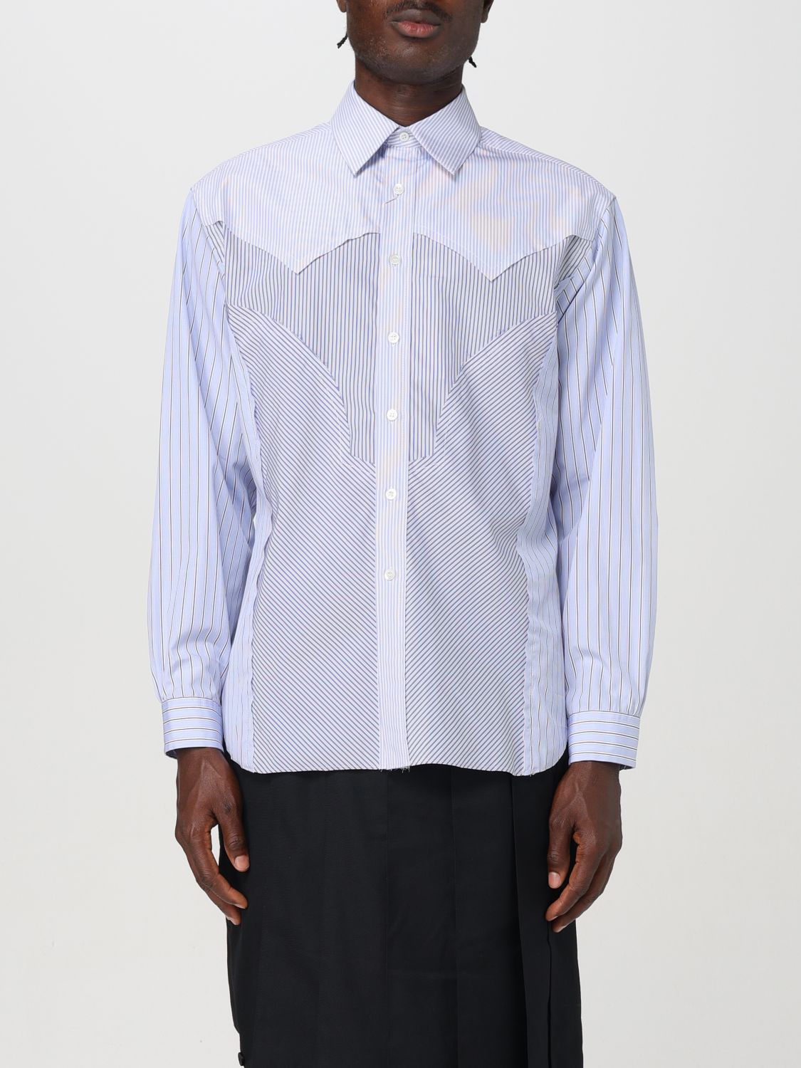 Panelled striped cotton shirt - Blue
