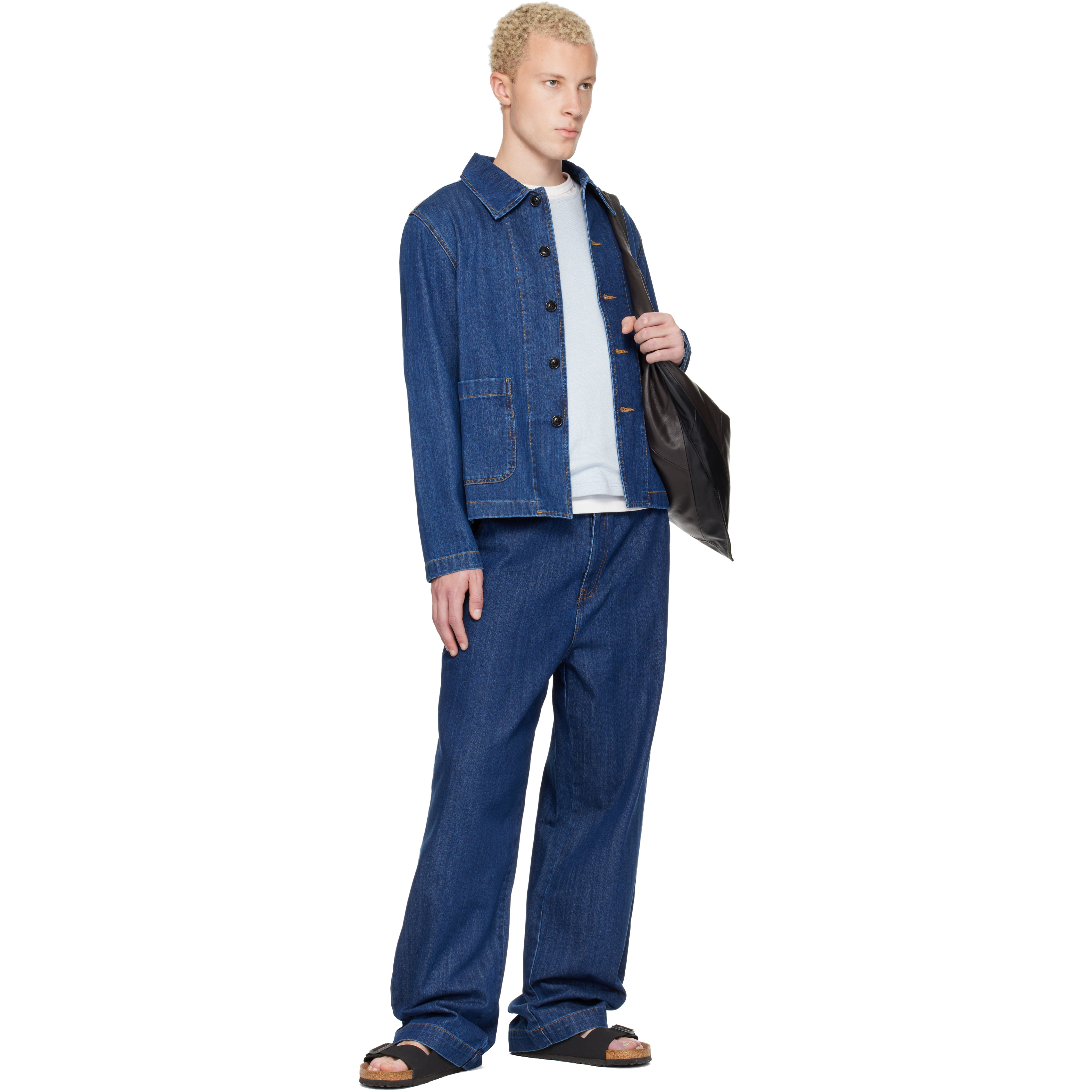 Blue 1940s Cotton Denim High Rise Wide Leg Chino Jeans