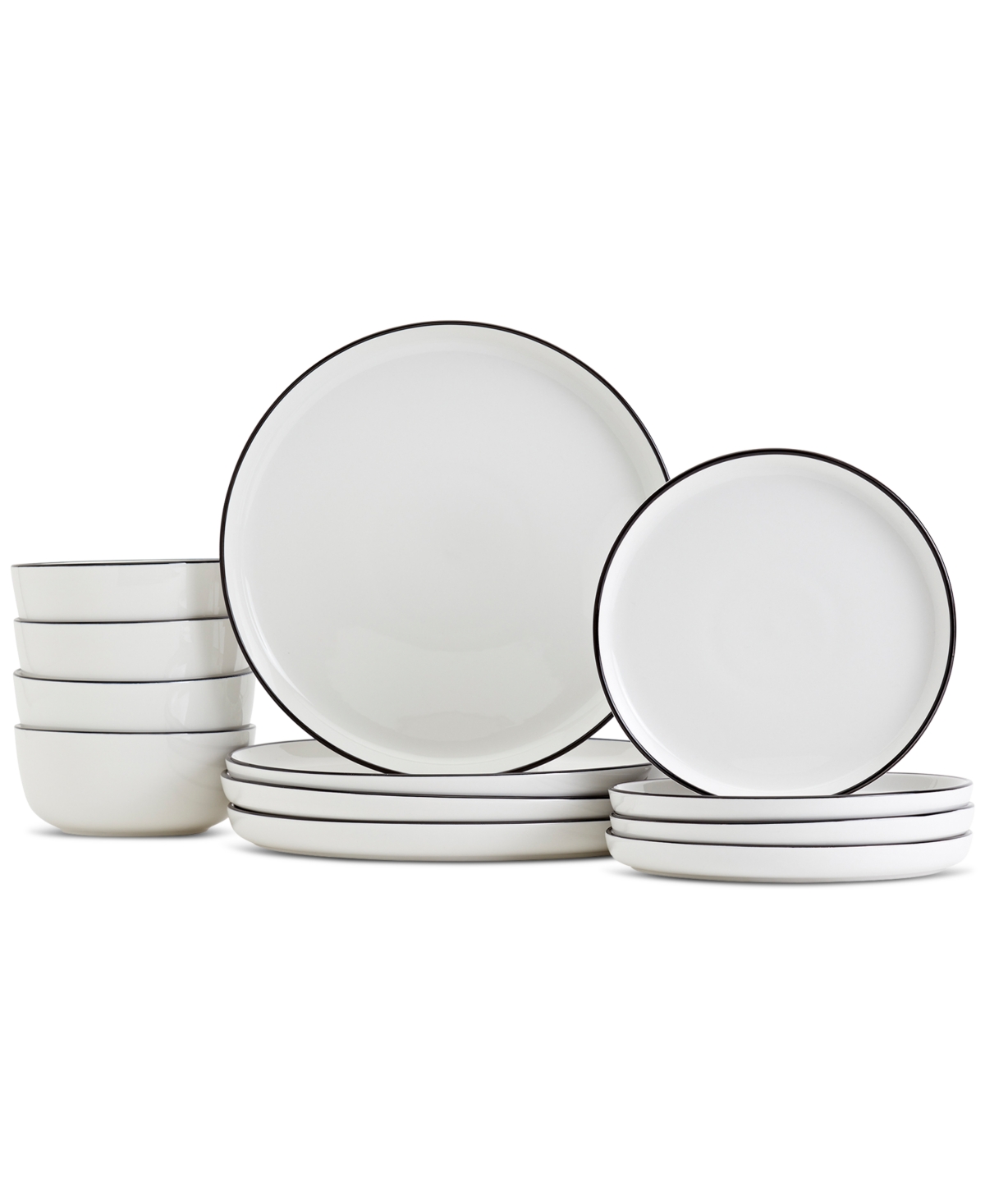 Black Rim 12 Pc. Dinnerware Set, Service for 4 - White