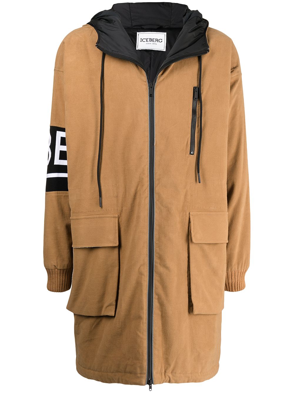 Logo-print sleeve parka - Brown