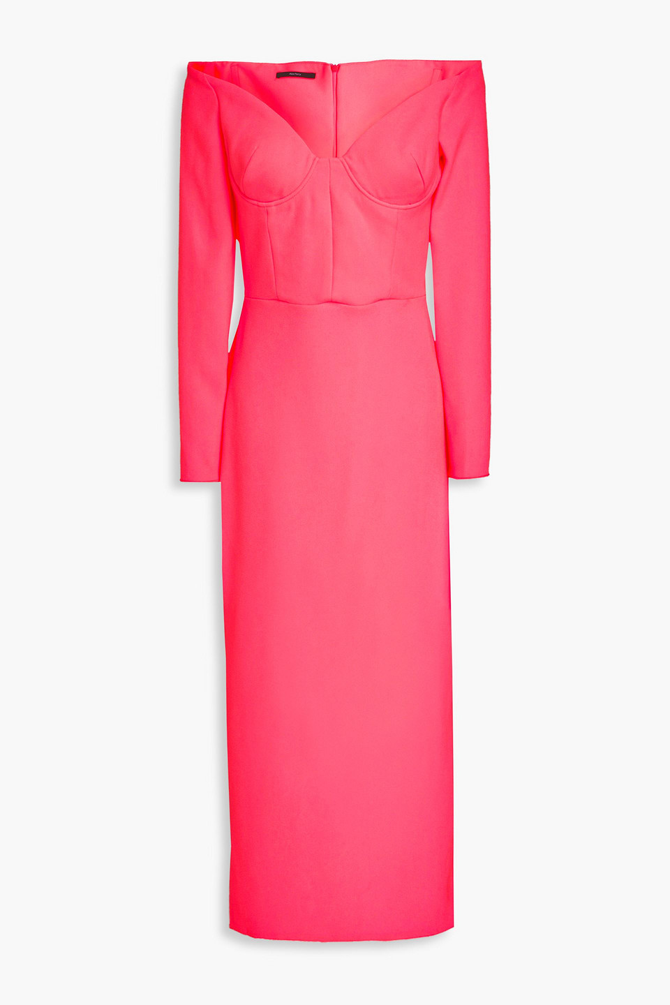 Off-the-shoulder neon crepe midi dress - Pink - UK 12