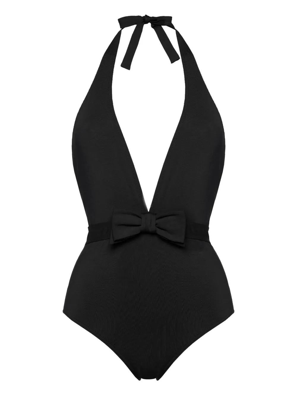 Halter-Neck Plunging Swimsuit — Black