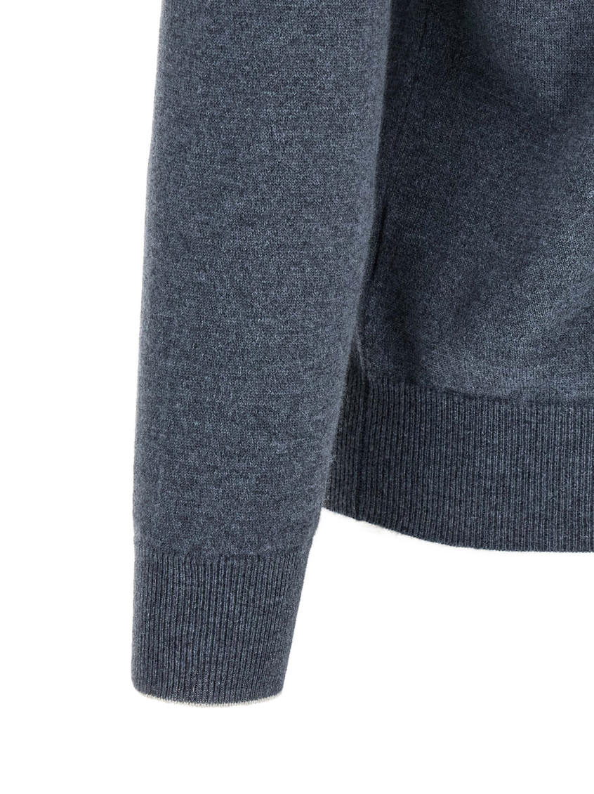 Blue Solid Mock Collar Sweater