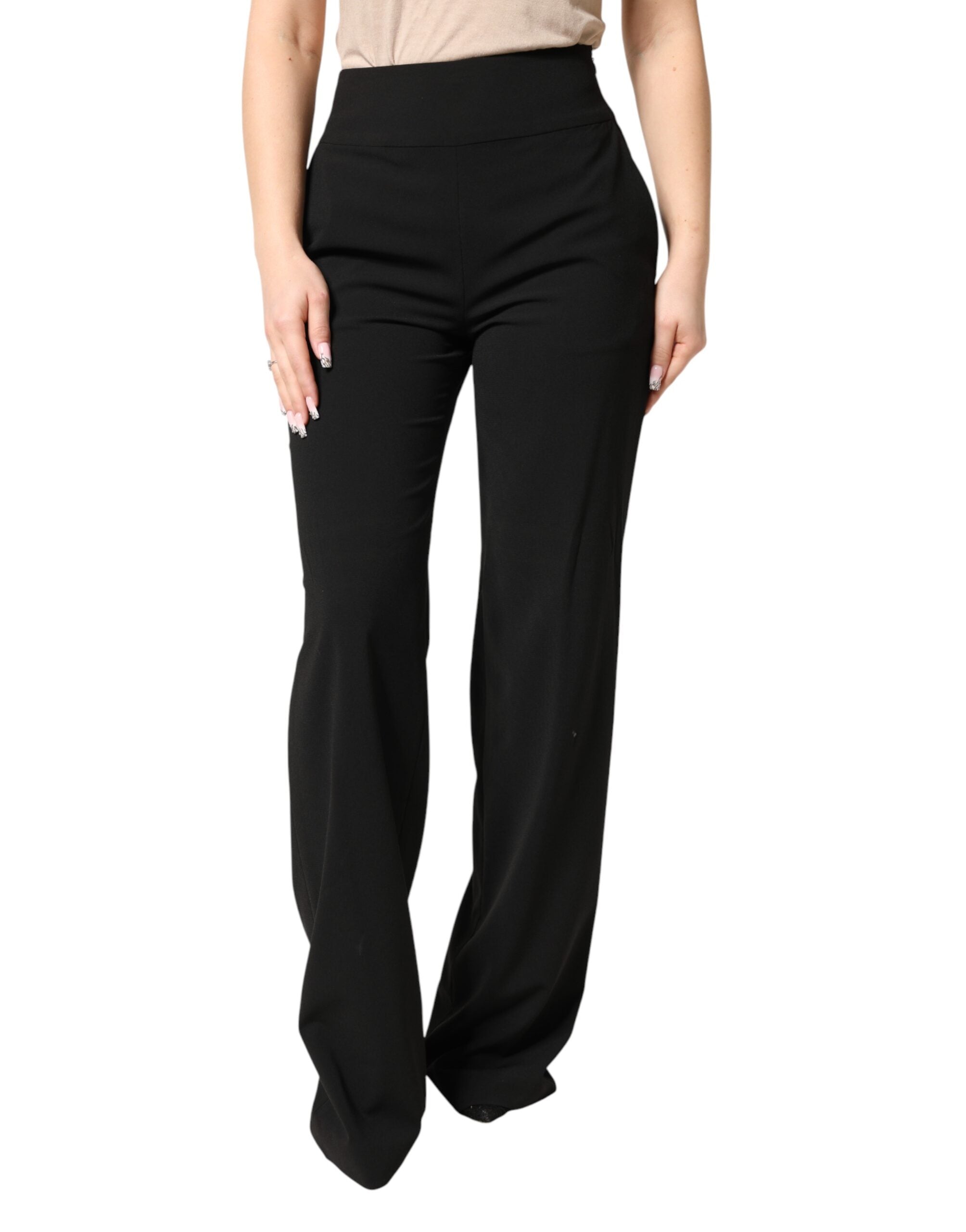High-Waist Straight-Leg Trousers — Black