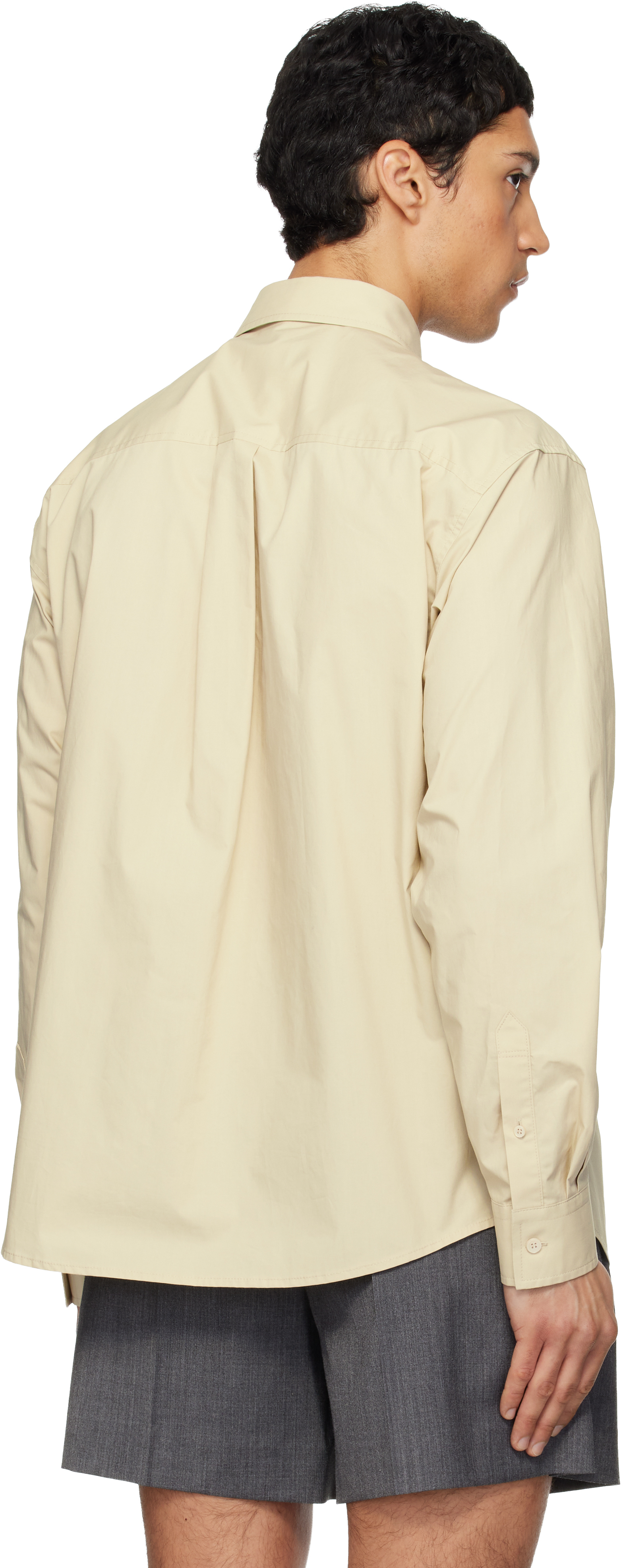 Beige Solid Tie Shirt