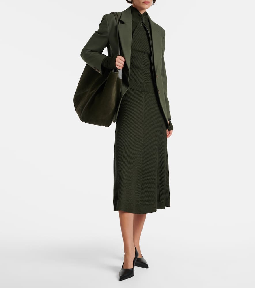 Ribbed-knit wool midi skirt