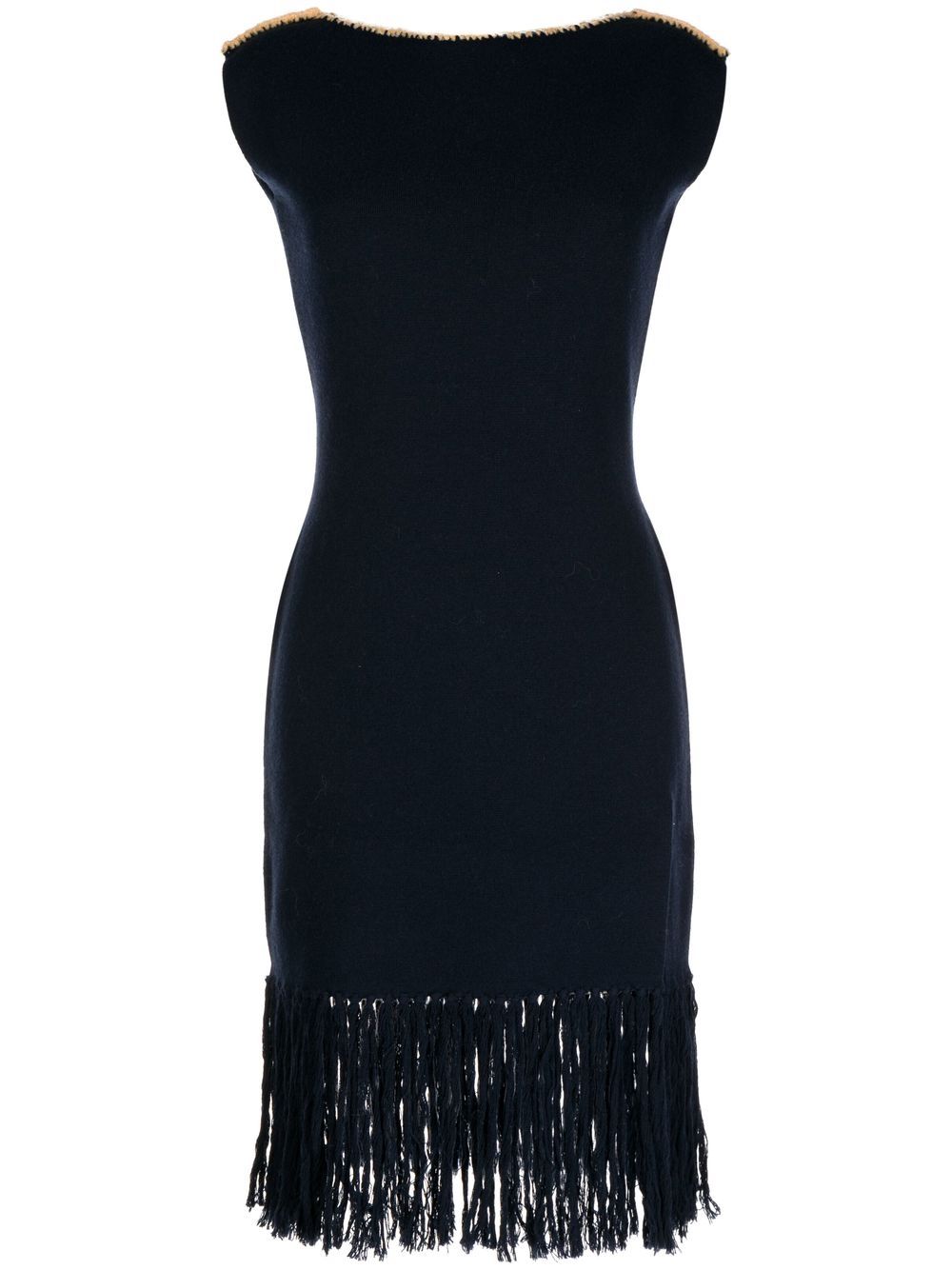 Fringed-edge wool dress - Blue