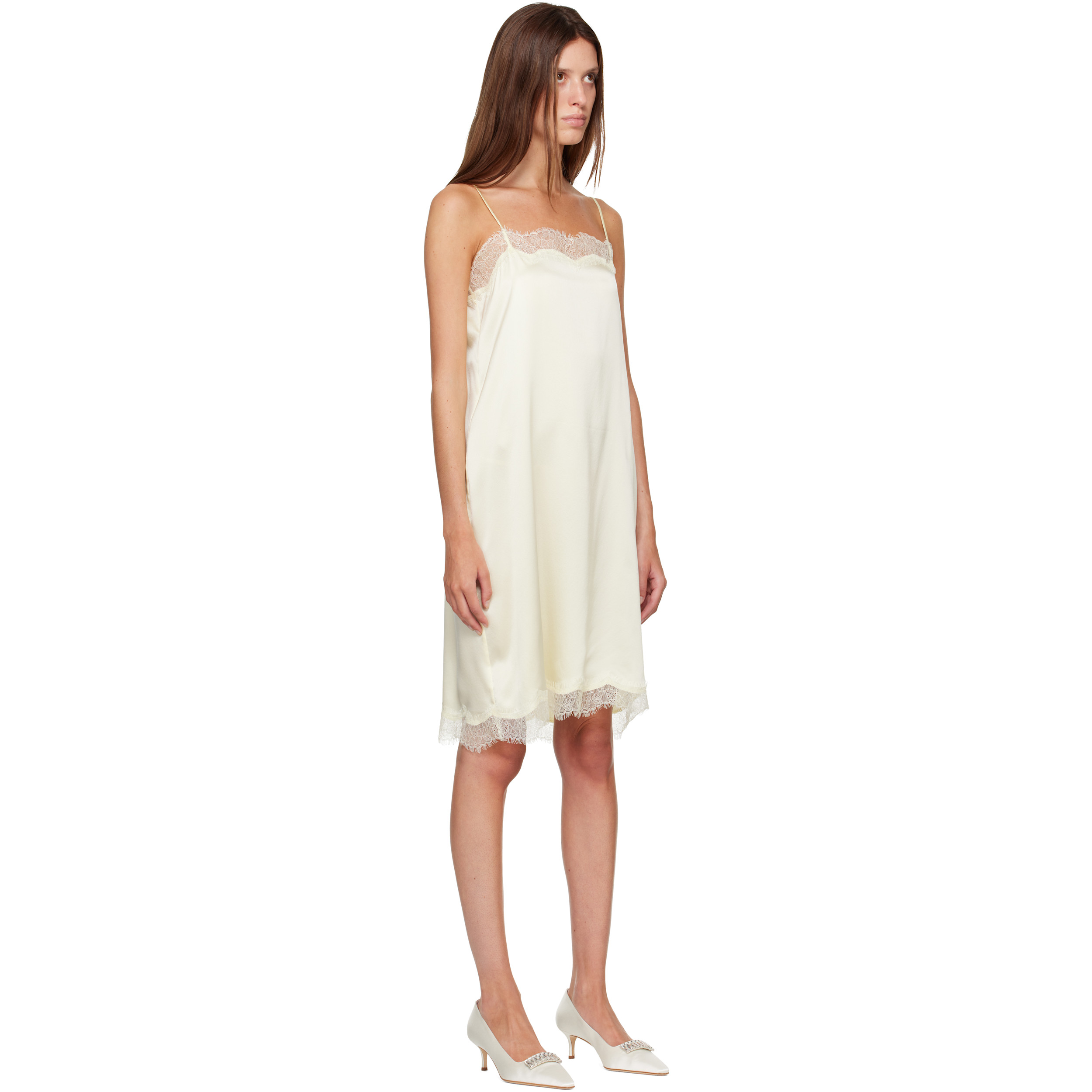 Yellow Milena Silk Lace Midi Dress