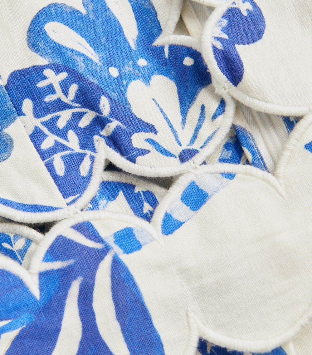 Scallop-Trim Printed Midi Dress