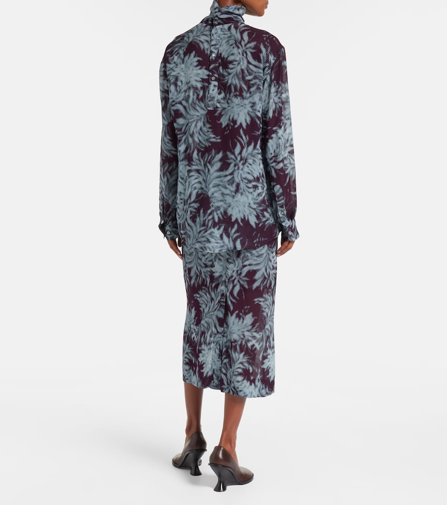 Printed sheer chiffon turtleneck top