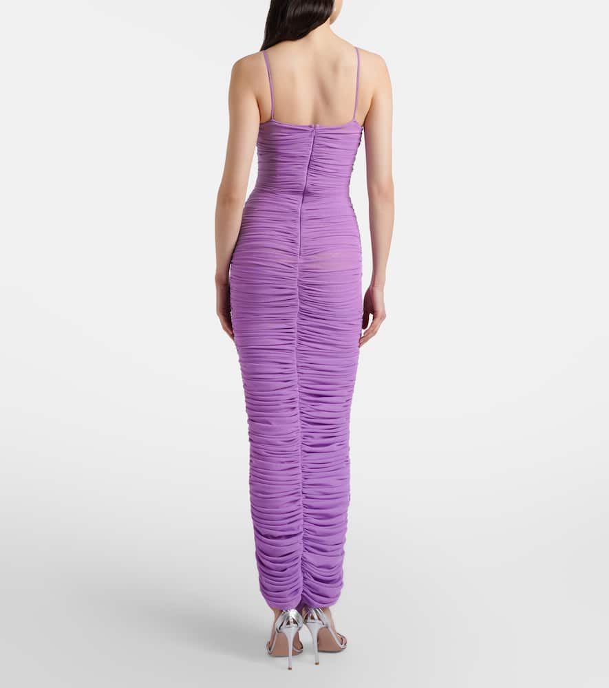 Floral-appliqué ruched cocktail dress